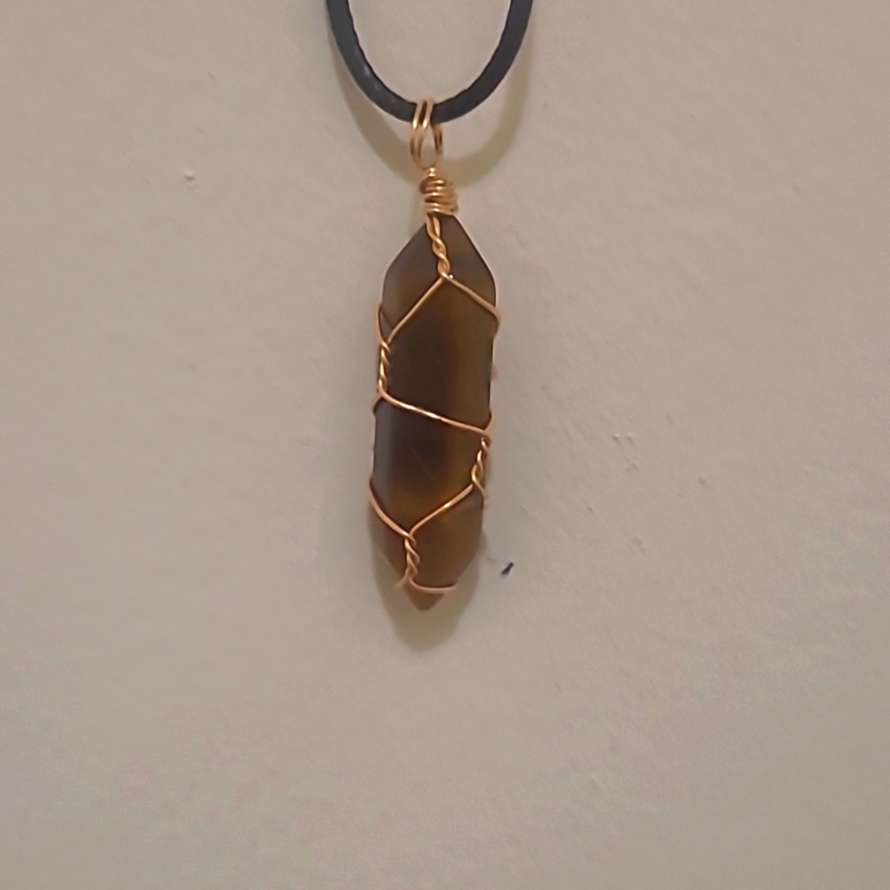 Wire Wrapped Pendant Necklace on a Black Waxed Cord